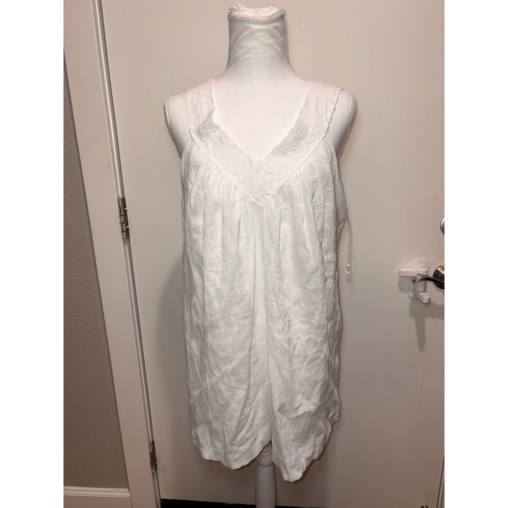 Wild Fable White Lace Trim Textured Mini Dress Sleeveless V-Neck Cotton Blend S